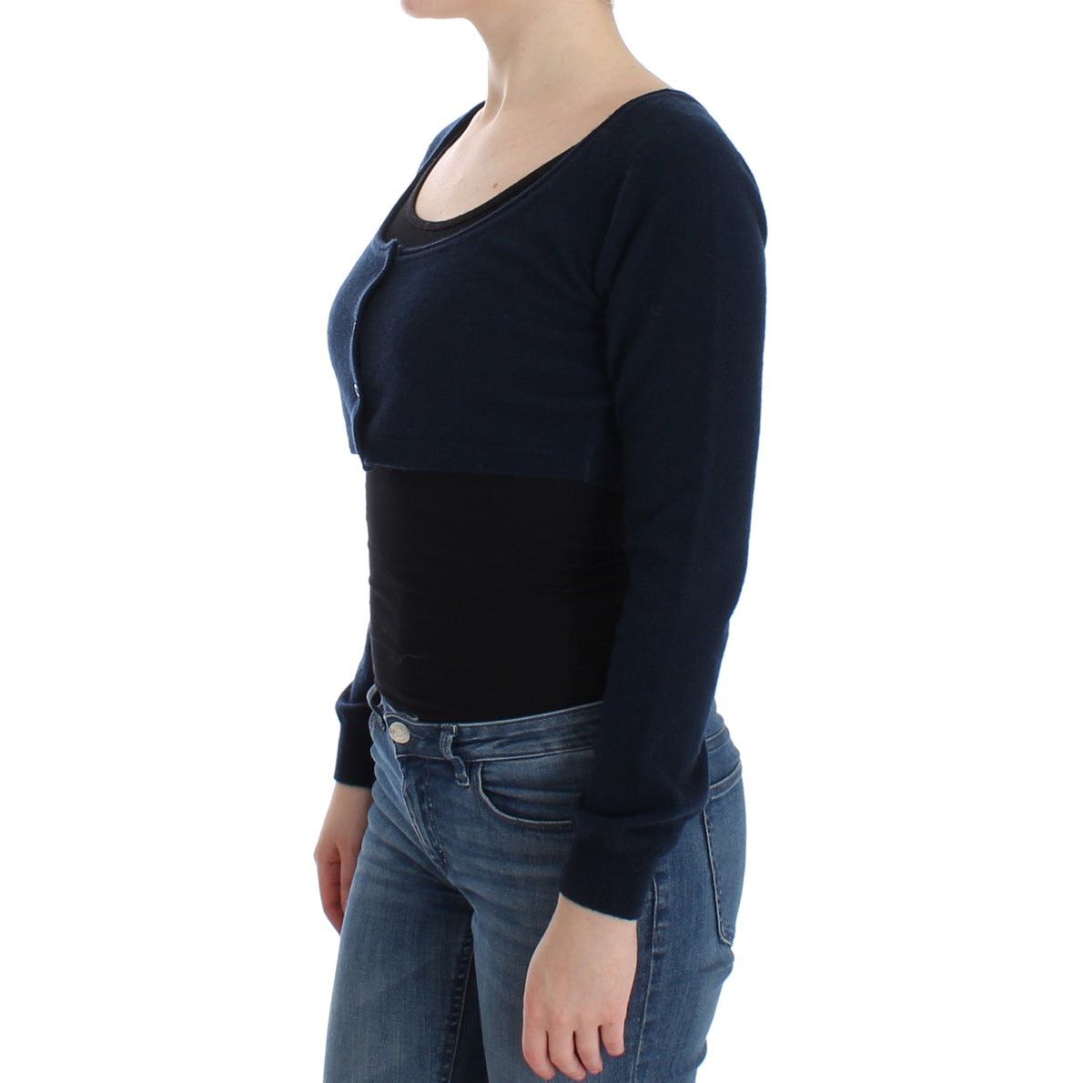 Ermanno Scervino Chic Cashmere-Blend Cropped Sweater in Blue blue-cashmere-cardigan-sweater