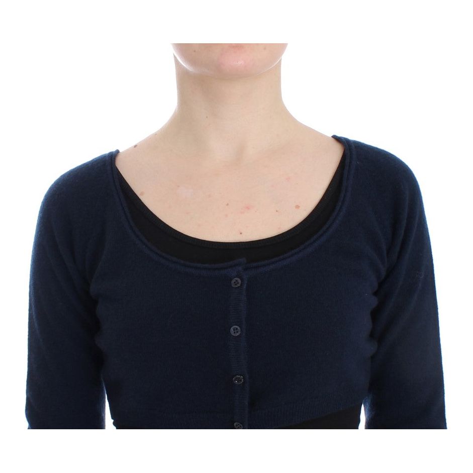 Ermanno Scervino Chic Cashmere-Blend Cropped Sweater in Blue blue-cashmere-cardigan-sweater