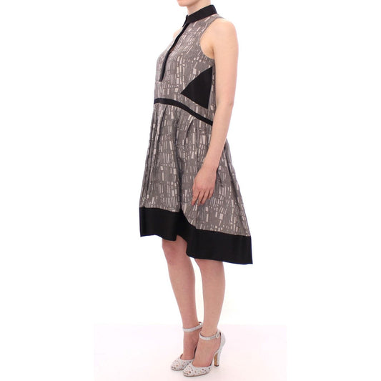 Comeforbreakfast Elegant Silk A-Line Dress in Multicolor black-gray-silk-a-line-shift-dress