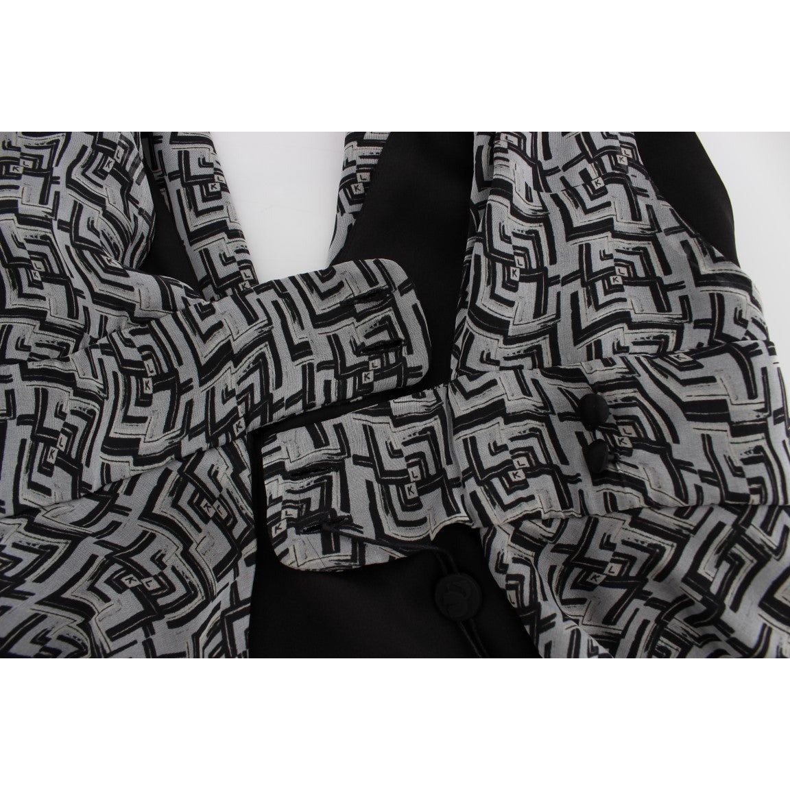Karl Lagerfeld Elegant Silk Blouse with Logo Detailing gray-black-silk-blouse-top 309427-black-gray-silk-blouse-top-5.jpg