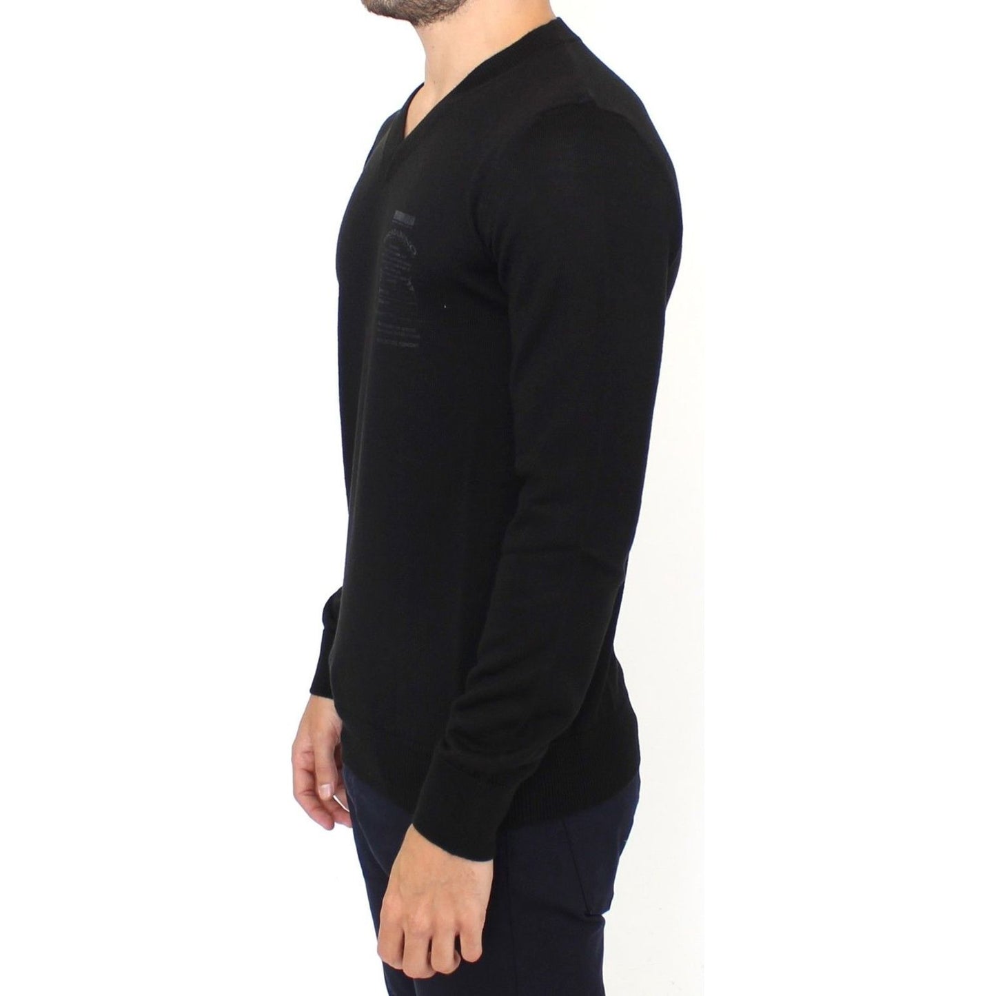 Ermanno Scervino Elegant Black V-Neck Wool Blend Sweater black-wool-blend-v-neck-pullover-sweater 37457-black-wool-blend-v-neck-pullover-sweater-1.jpg