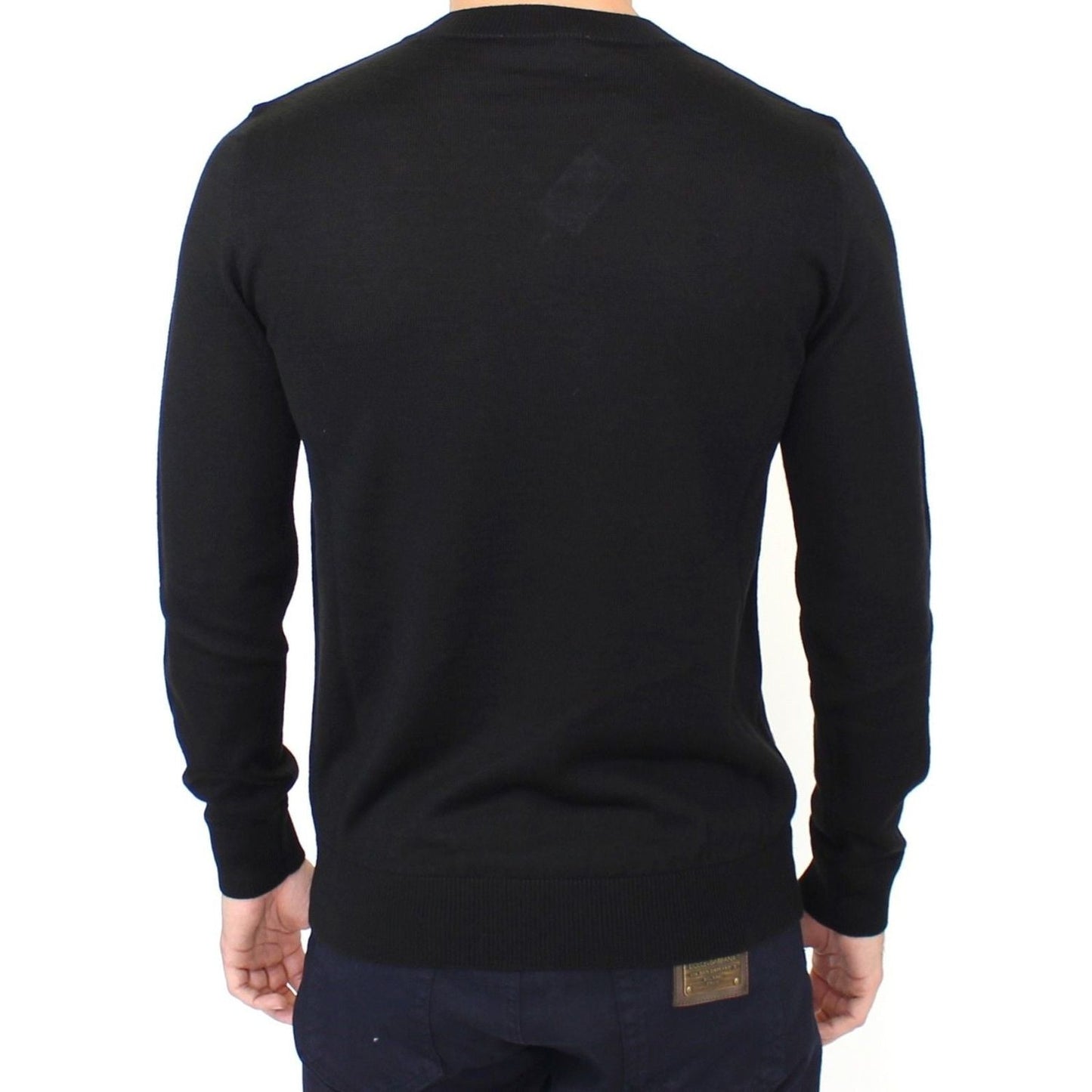 Ermanno Scervino Elegant Black V-Neck Wool Blend Sweater black-wool-blend-v-neck-pullover-sweater 37457-black-wool-blend-v-neck-pullover-sweater-2.jpg