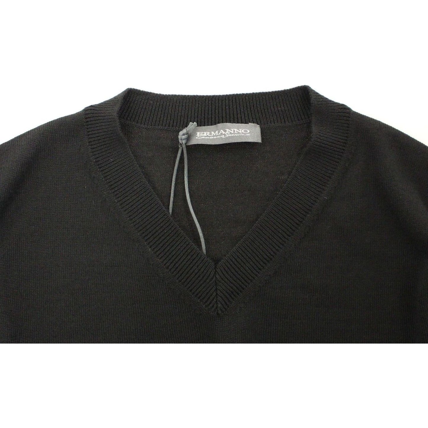 Ermanno Scervino Elegant Black V-Neck Wool Blend Sweater black-wool-blend-v-neck-pullover-sweater 37457-black-wool-blend-v-neck-pullover-sweater-5.jpg