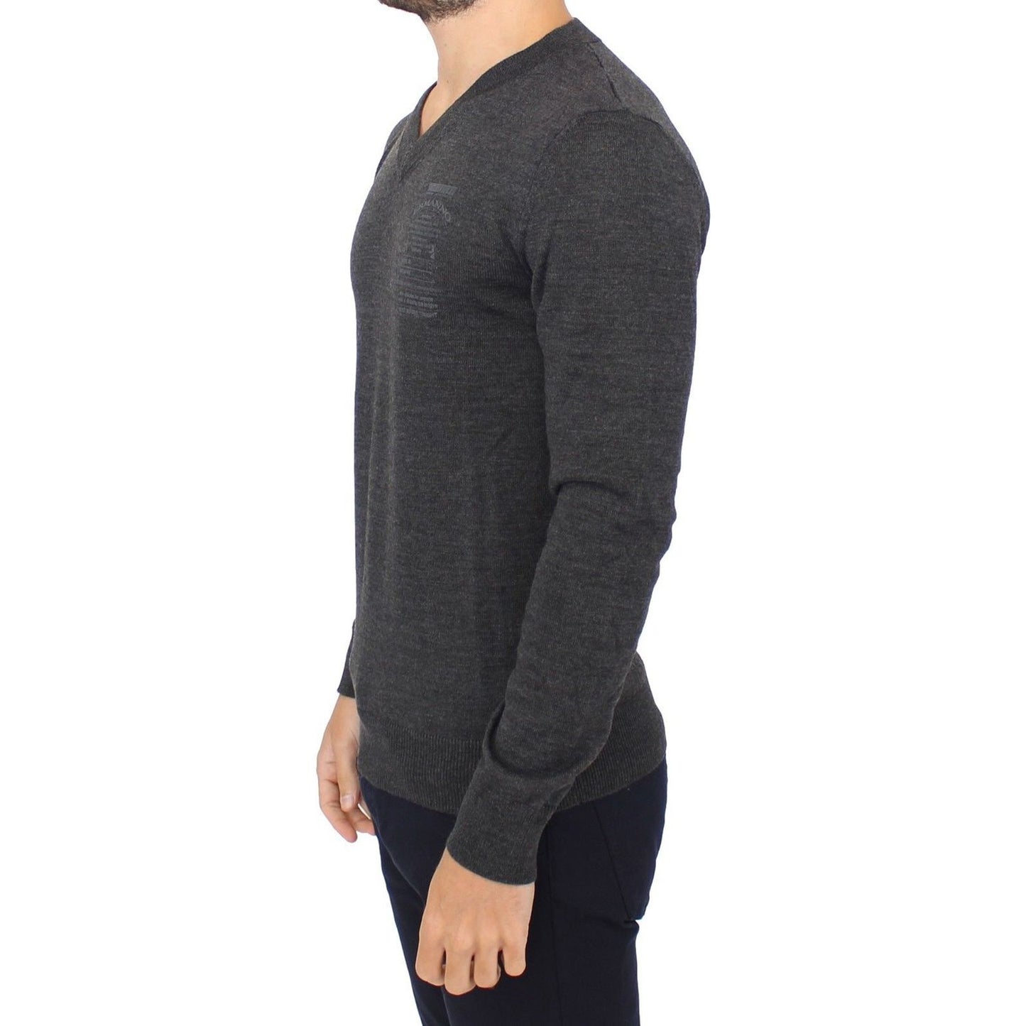 Ermanno Scervino Chic Gray V-Neck Wool Blend Pullover Sweater gray-wool-blend-v-neck-pullover-sweater