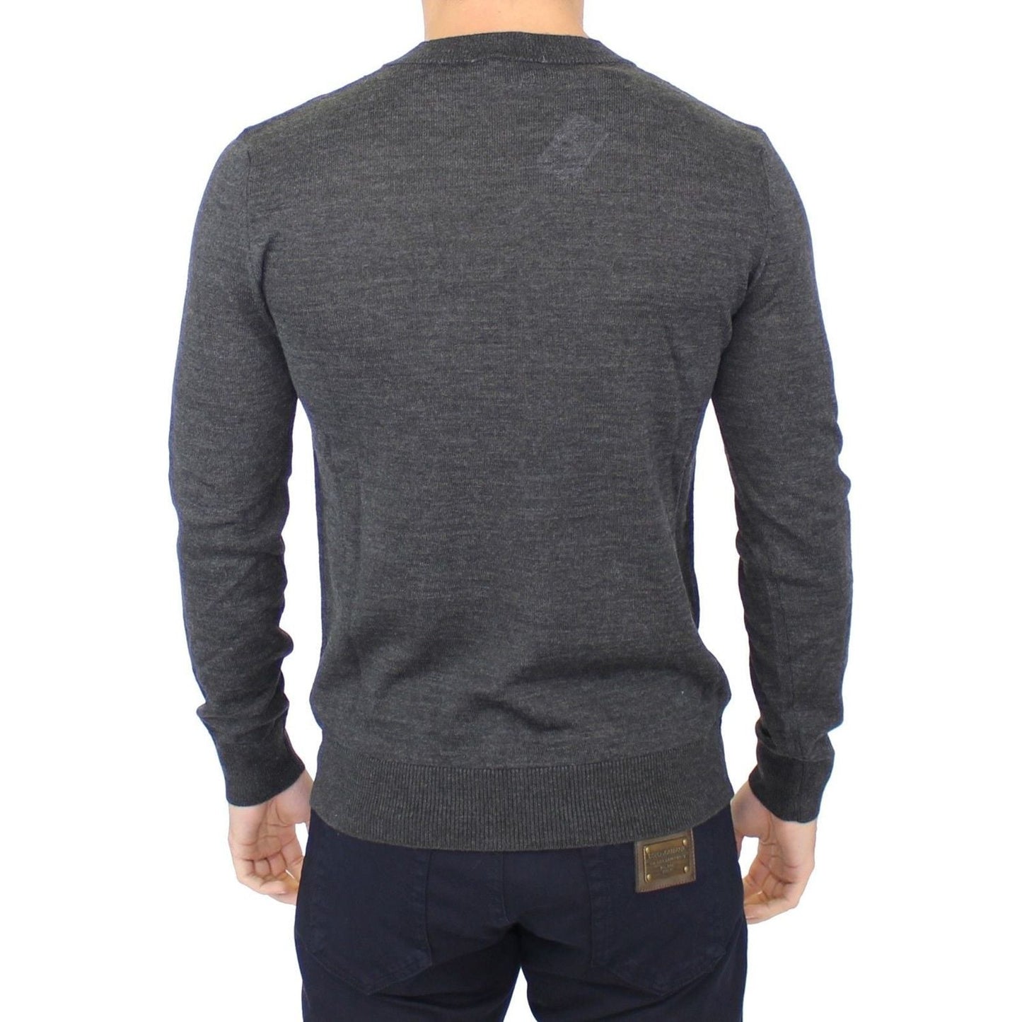 Ermanno Scervino Chic Gray V-Neck Wool Blend Pullover Sweater gray-wool-blend-v-neck-pullover-sweater