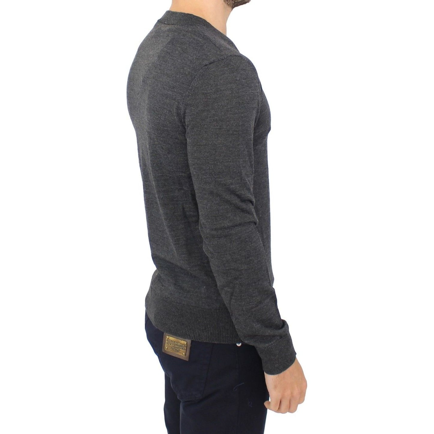 Ermanno Scervino Chic Gray V-Neck Wool Blend Pullover Sweater gray-wool-blend-v-neck-pullover-sweater