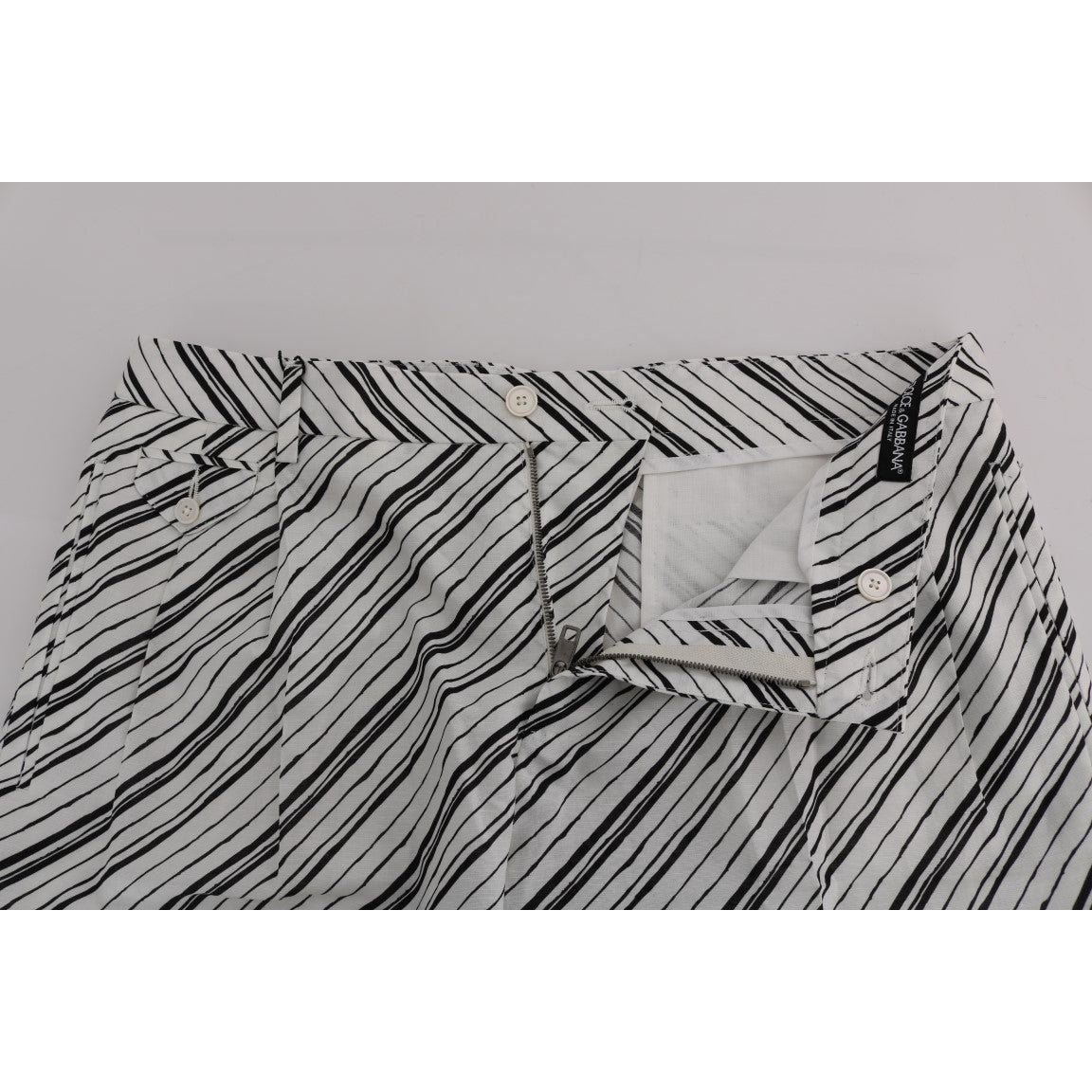 Dolce & Gabbana Elegant Striped Cotton-Linen Shorts white-black-striped-casual-shorts-1 443622-white-black-striped-casual-shorts-2-3.jpg