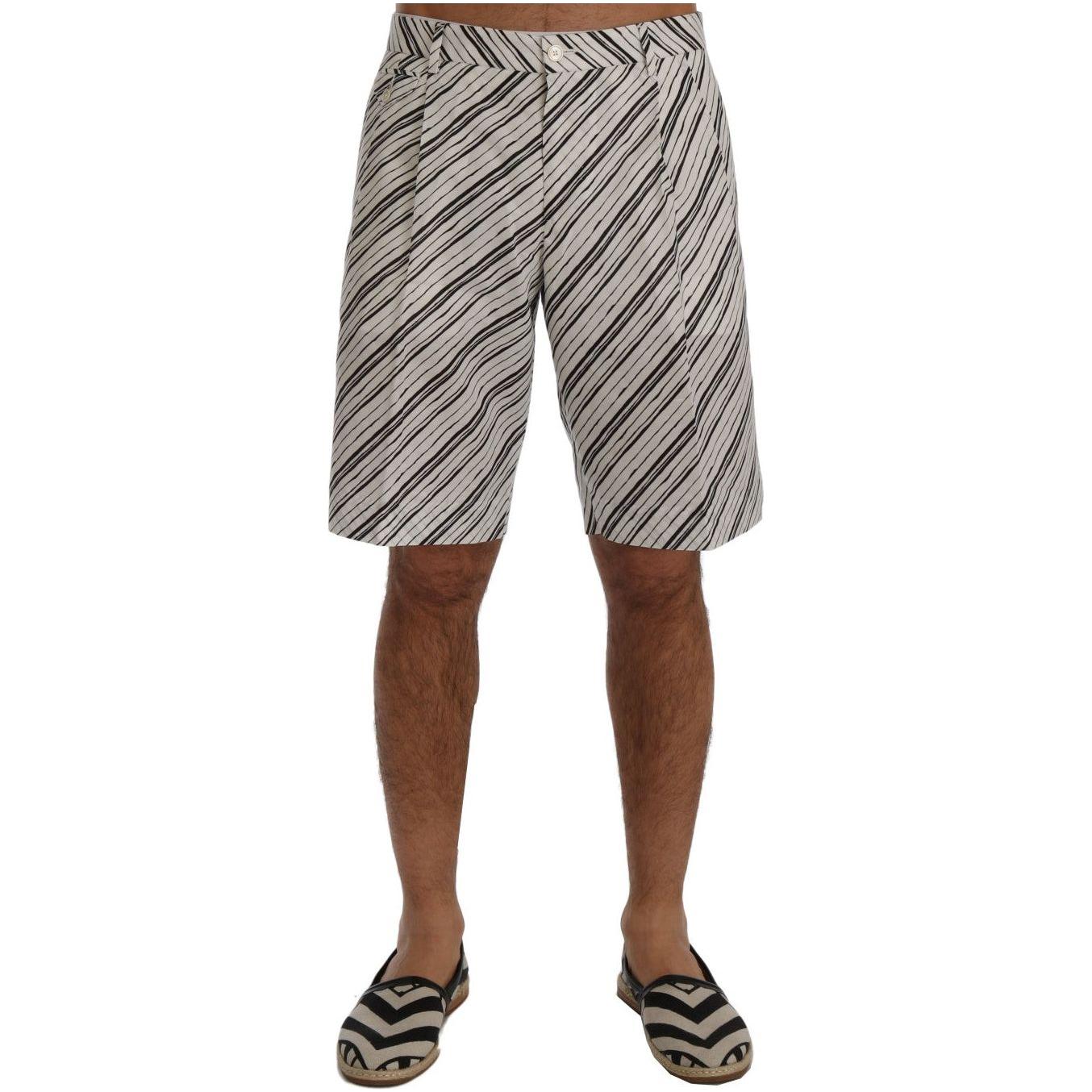 Dolce & Gabbana Elegant Striped Cotton-Linen Shorts white-black-striped-casual-shorts-1 443622-white-black-striped-casual-shorts-2.jpg