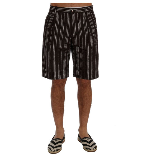 Dolce & Gabbana Bordeaux Striped Cotton Knee High Shorts bordeaux-white-striped-hemp-casual-shorts 443666-bordeaux-white-striped-hemp-casual-shorts.jpg