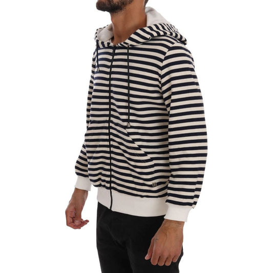Daniele Alessandrini Elegant Full Zip Hooded Striped Sweater blue-white-striped-hooded-cotton-sweater 457232-blue-white-striped-hooded-cotton-sweater-1.jpg