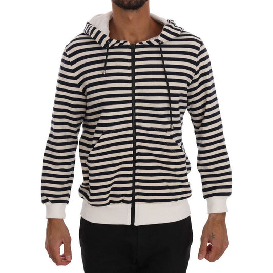 Daniele Alessandrini Elegant Full Zip Hooded Striped Sweater blue-white-striped-hooded-cotton-sweater 457232-blue-white-striped-hooded-cotton-sweater.jpg