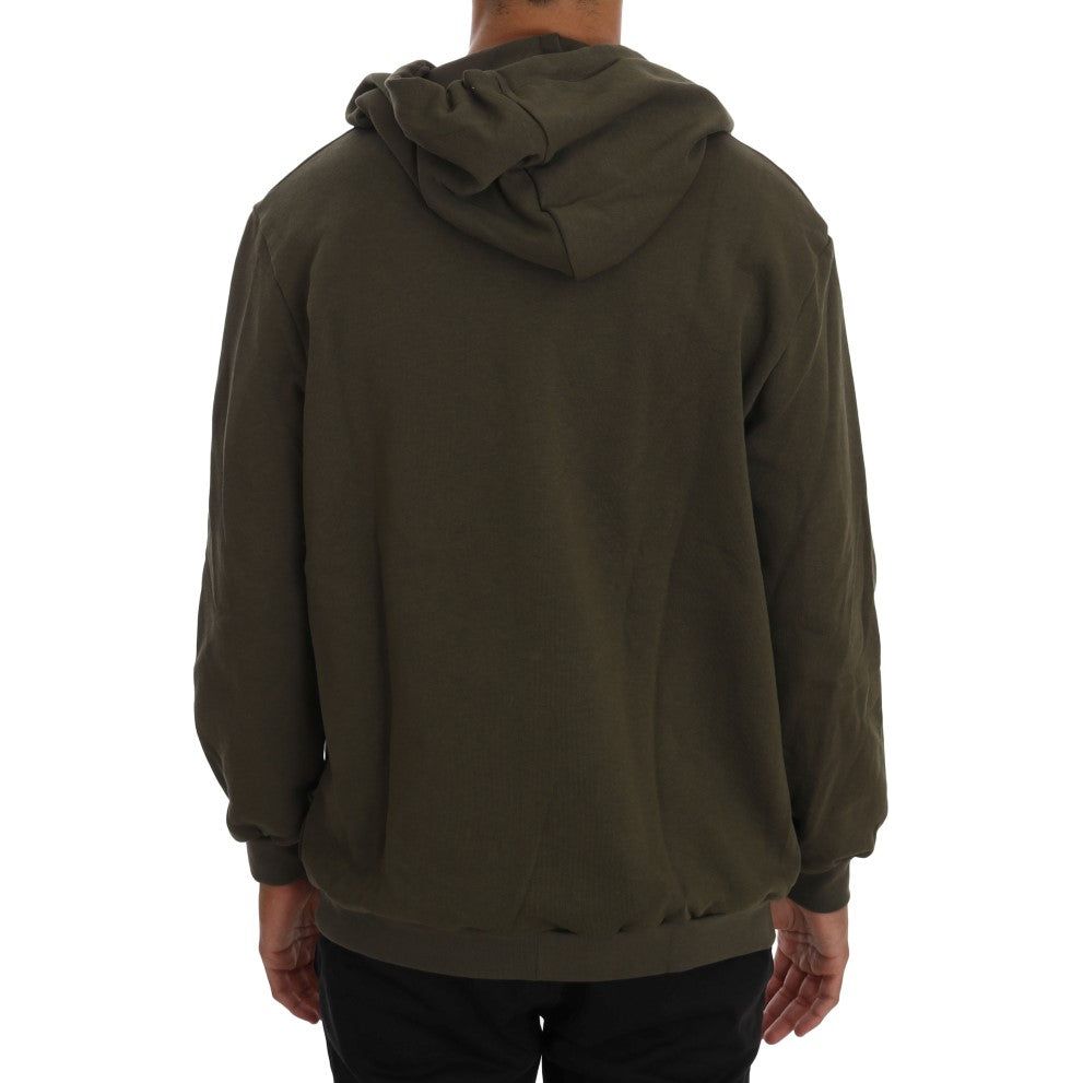 Daniele Alessandrini Elegant Green Full Zip Hooded Sweater green-full-zipper-hodded-cotton-sweater