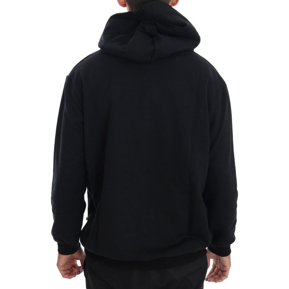 Daniele Alessandrini Elegant Black Cotton Hooded Sweater black-gym-casual-hooded-cotton-sweater 457508-black-gym-casual-hooded-cotton-sweater-2.jpg