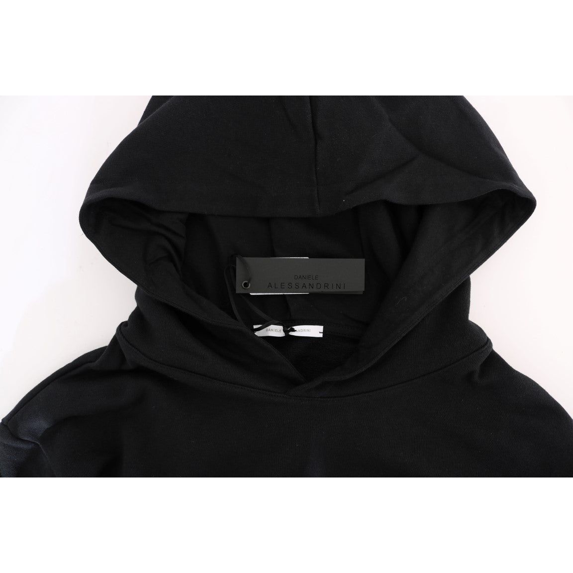 Daniele Alessandrini Elegant Black Cotton Hooded Sweater black-gym-casual-hooded-cotton-sweater 457508-black-gym-casual-hooded-cotton-sweater-4.jpg