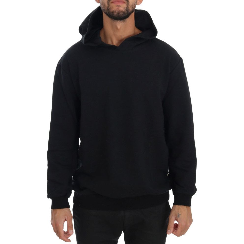 Daniele Alessandrini Elegant Black Cotton Hooded Sweater black-gym-casual-hooded-cotton-sweater 457508-black-gym-casual-hooded-cotton-sweater.jpg