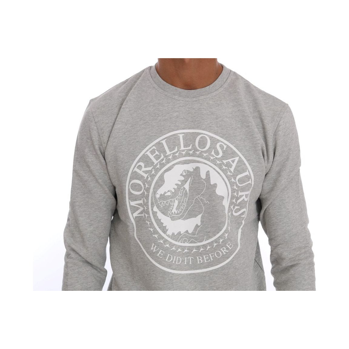 Frankie Morello Chic Morellosaurs Crewneck Cotton Sweater gray-cotton-crewneck-pullover-sweater 457736-gray-cotton-crewneck-pullover-sweater-2-3.jpg