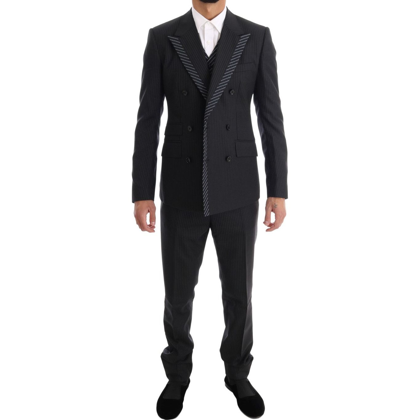 Dolce & Gabbana Elegant Gray Striped Wool Silk Men's 3-Piece Suit gray-double-breasted-3-piece-suit Suit 460447-gray-double-breasted-3-piece-suit-5.jpg