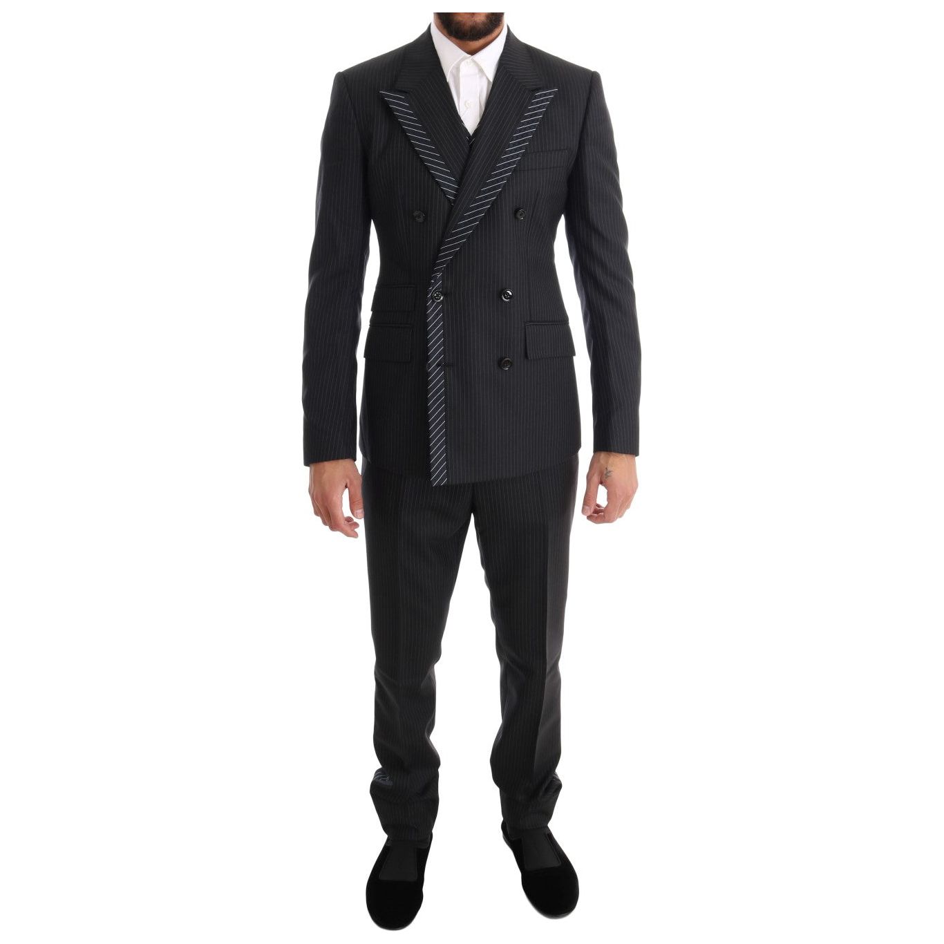 Dolce & Gabbana Elegant Gray Striped Wool Silk Men's 3-Piece Suit gray-double-breasted-3-piece-suit Suit 460447-gray-double-breasted-3-piece-suit.jpg