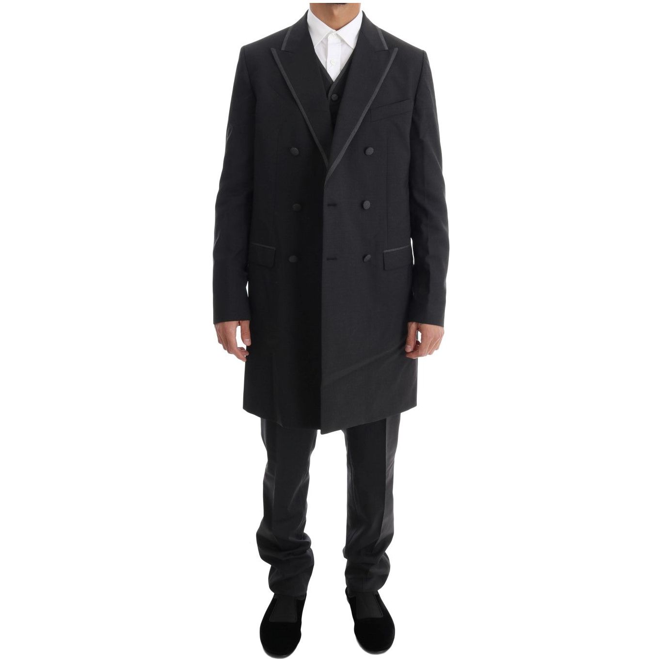 Dolce & Gabbana Elegant Gray Double Breasted Wool Suit gray-wool-stretch-3-piece-two-button-suit-1 Suit