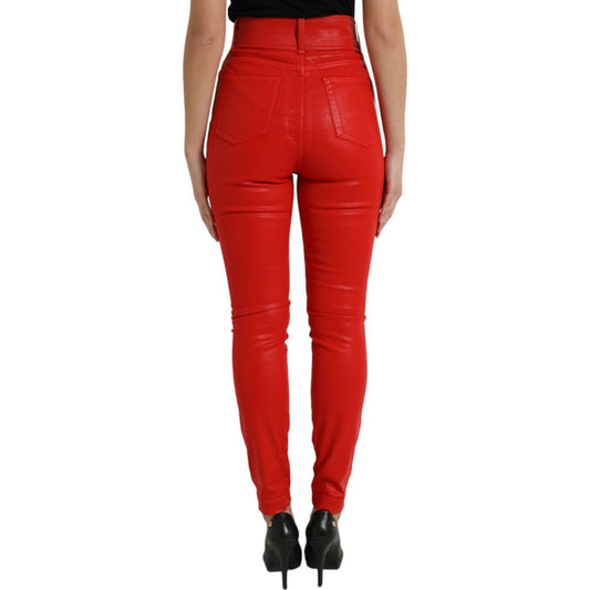  Dolce & Gabbana Red Cotton High Waist Skinny Denim Jeans | 579.00