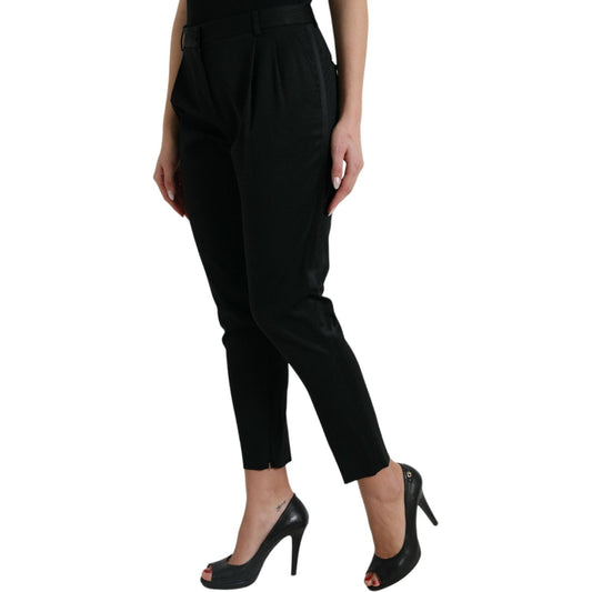 Dolce & Gabbana | Black Wool High Waist Cropped Tapered Pants| McRichard Designer Brands   
