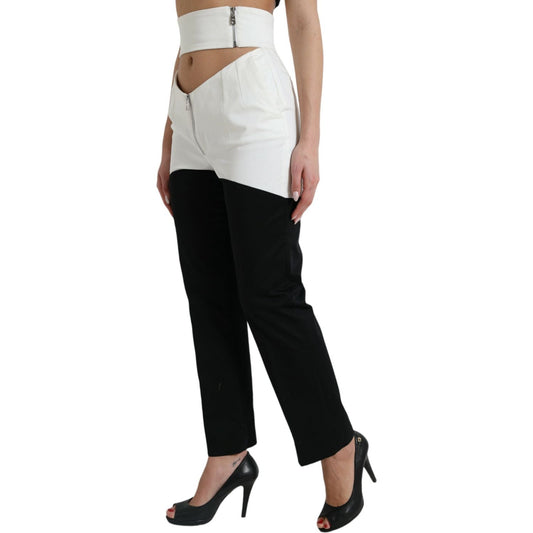 Dolce & Gabbana | Black White Cotton Cut Out Waist Tapered Pants| McRichard Designer Brands   