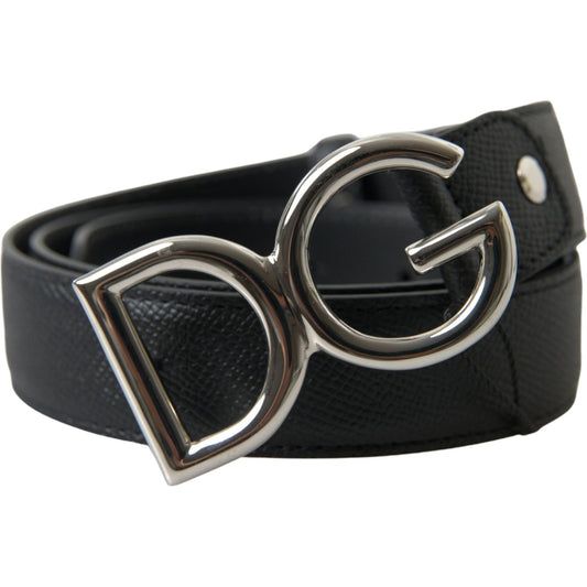 Dolce & Gabbana | Black Leather Silver Logo Metal Buckle Belt| McRichard Designer Brands   