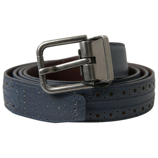MAN BELTS Elegant Blue Leather Belt with Metal Buckle Dolce & Gabbana