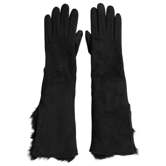 Elegant Leather Elbow Length Gloves with Fur Trim Dolce & Gabbana