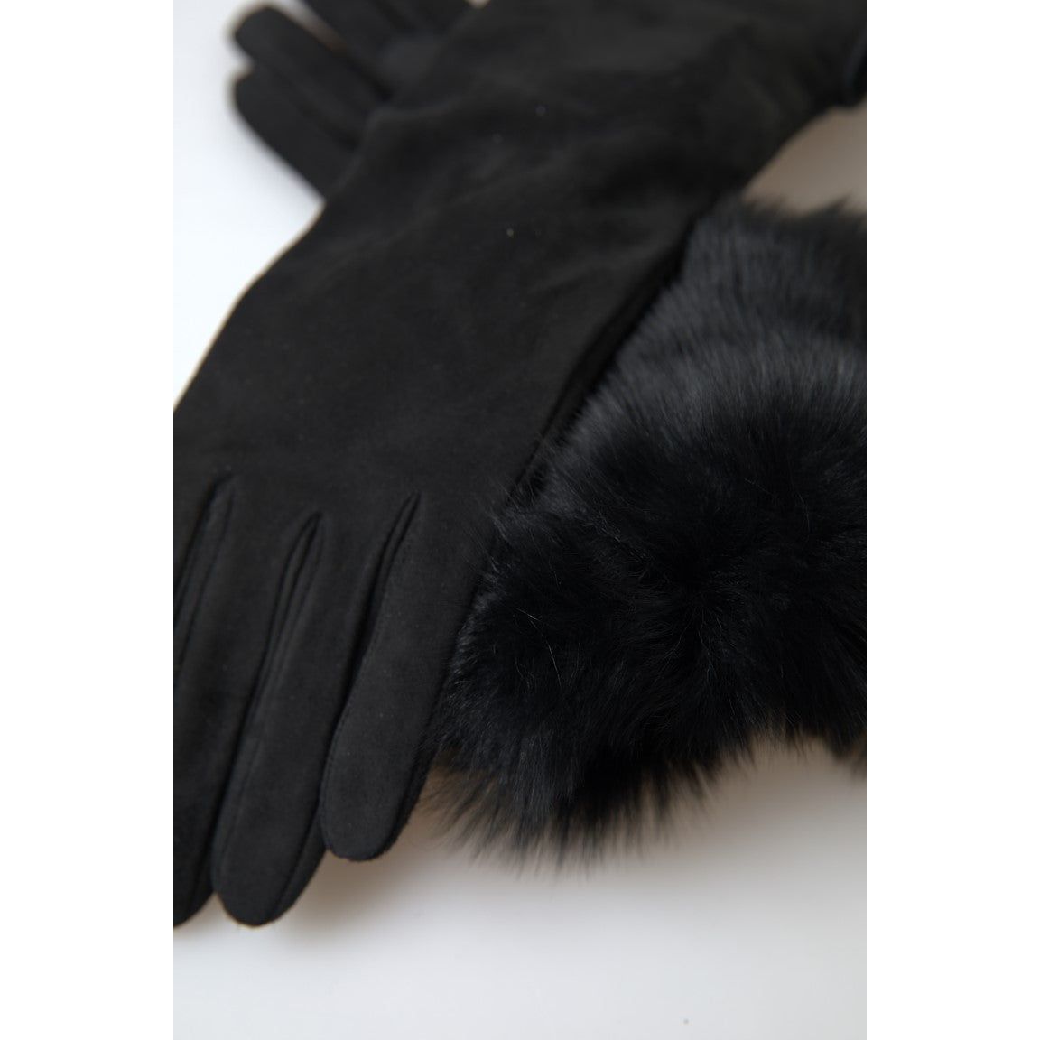 Elegant Leather Elbow Length Gloves with Fur Trim Dolce & Gabbana