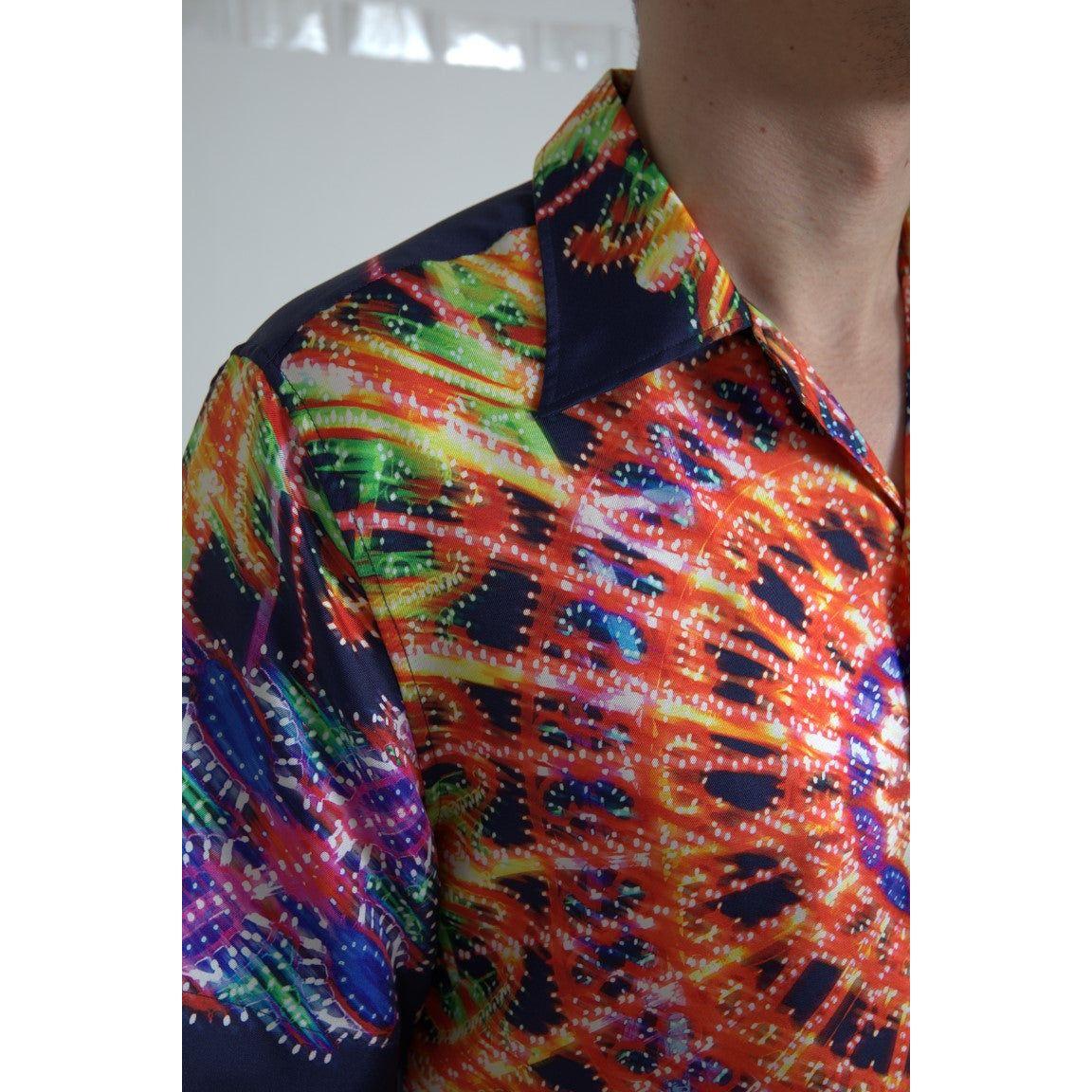 Dolce & Gabbana Multicolor Silk Button-Down Casual Shirt multicolor-luminarie-print-men-shirt-silk