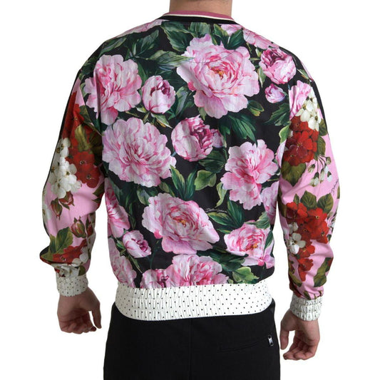 Dolce & Gabbana Floral Extravagance Crewneck Sweater pink-floral-roses-crewneck-top-sweater