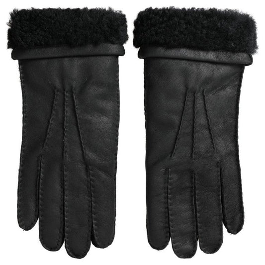 Elegant Black Leather Winter Gloves Dolce & Gabbana