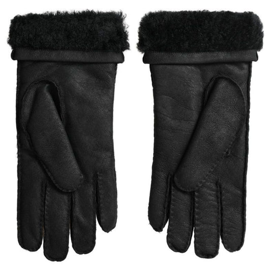 Elegant Black Leather Winter Gloves Dolce & Gabbana