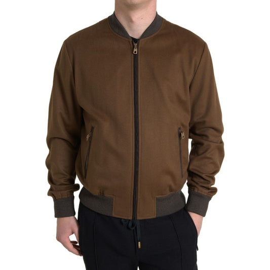 Dolce & Gabbana Elegant Brown Cashmere Bomber Jacket brown-cashmere-full-zip-bomber-men-jacket