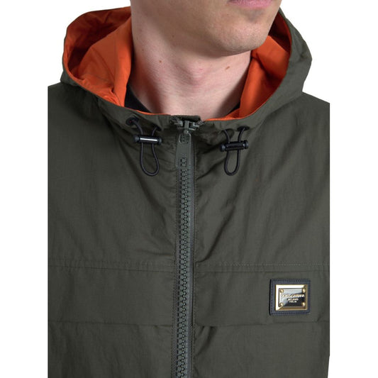 Dolce & Gabbana Elegant Hooded Full Zip Jacket in Green and Orange green-orange-hooded-cotton-full-zip-jacket