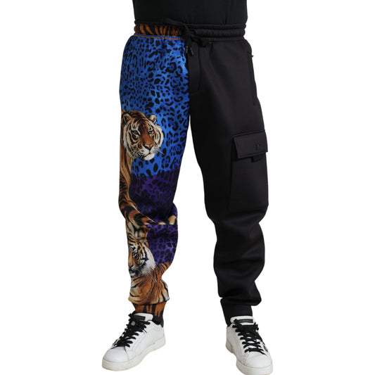 Dolce & Gabbana | Black Tiger Print Cargo Jogger Pants| McRichard Designer Brands   