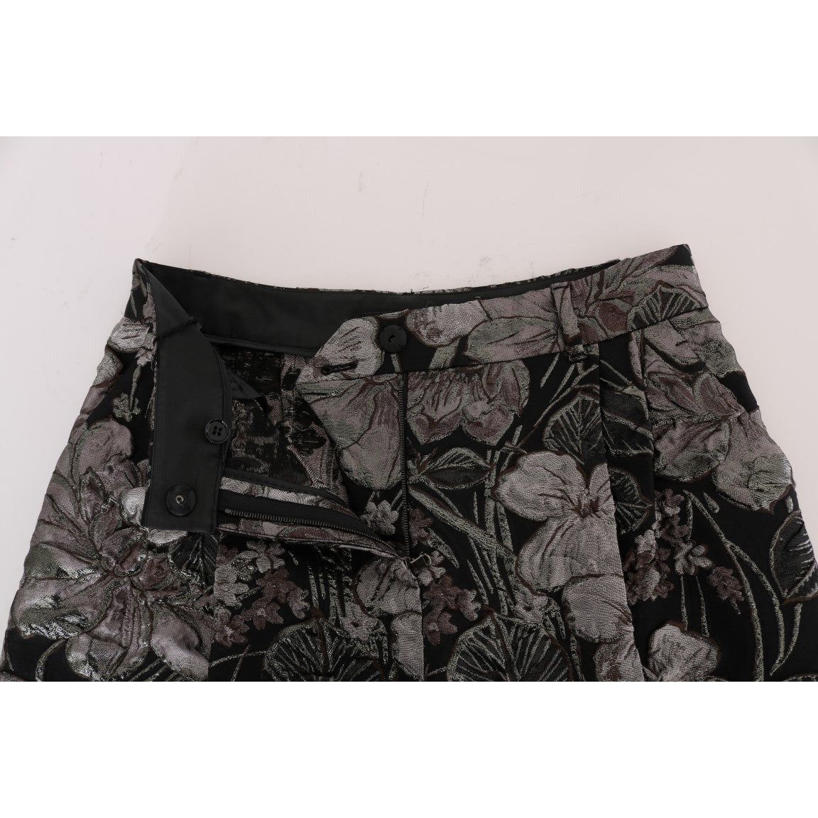 Dolce & Gabbana Elegant High-Waist Brocade Shorts gray-floral-brocade-high-waist-shorts Shorts