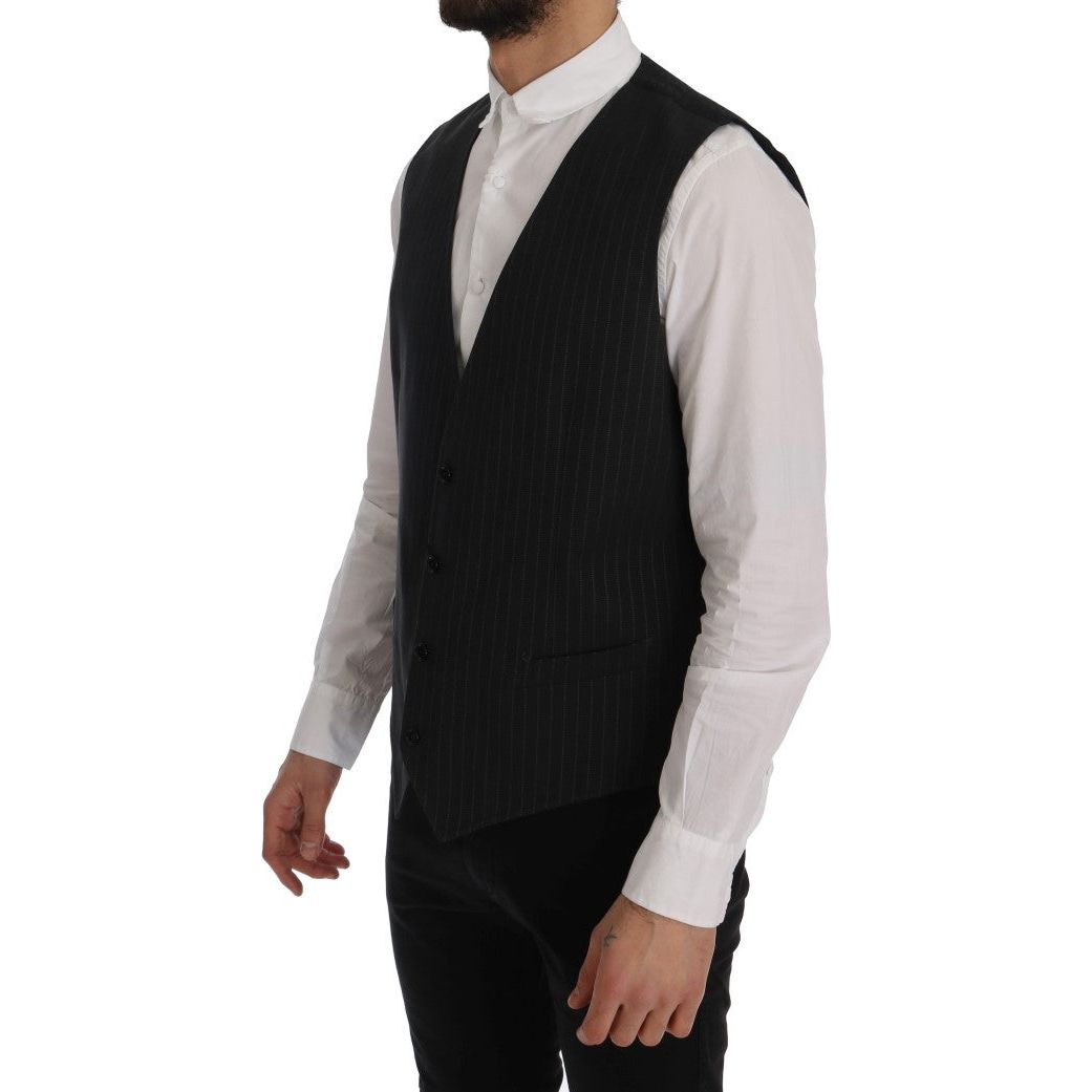 Dolce & Gabbana Elegant Gray Striped Men's Waistcoat Vest gray-staff-cotton-striped-vest-3 478547-gray-staff-cotton-striped-vest-4-1.jpg
