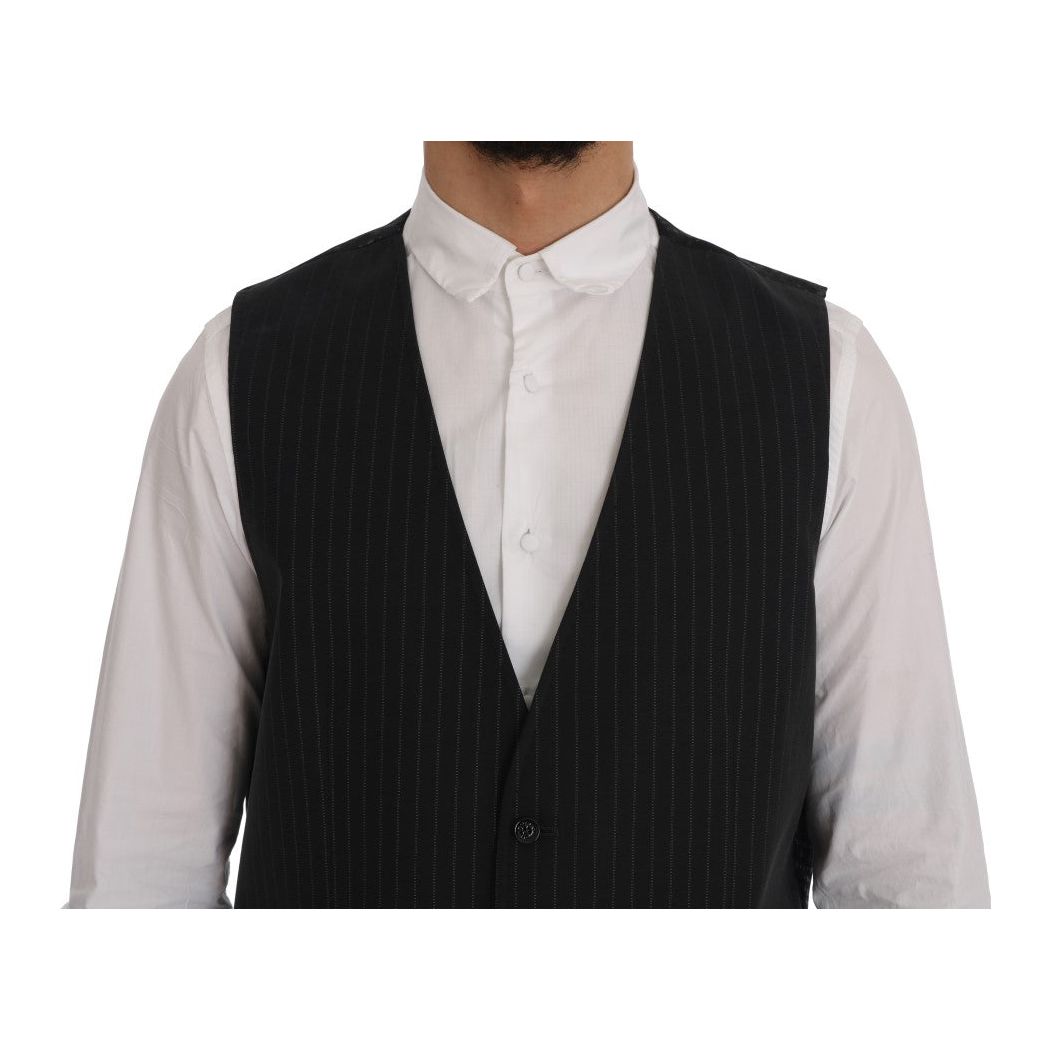 Dolce & Gabbana Elegant Gray Striped Men's Waistcoat Vest gray-staff-cotton-striped-vest-3 478547-gray-staff-cotton-striped-vest-4-3.jpg