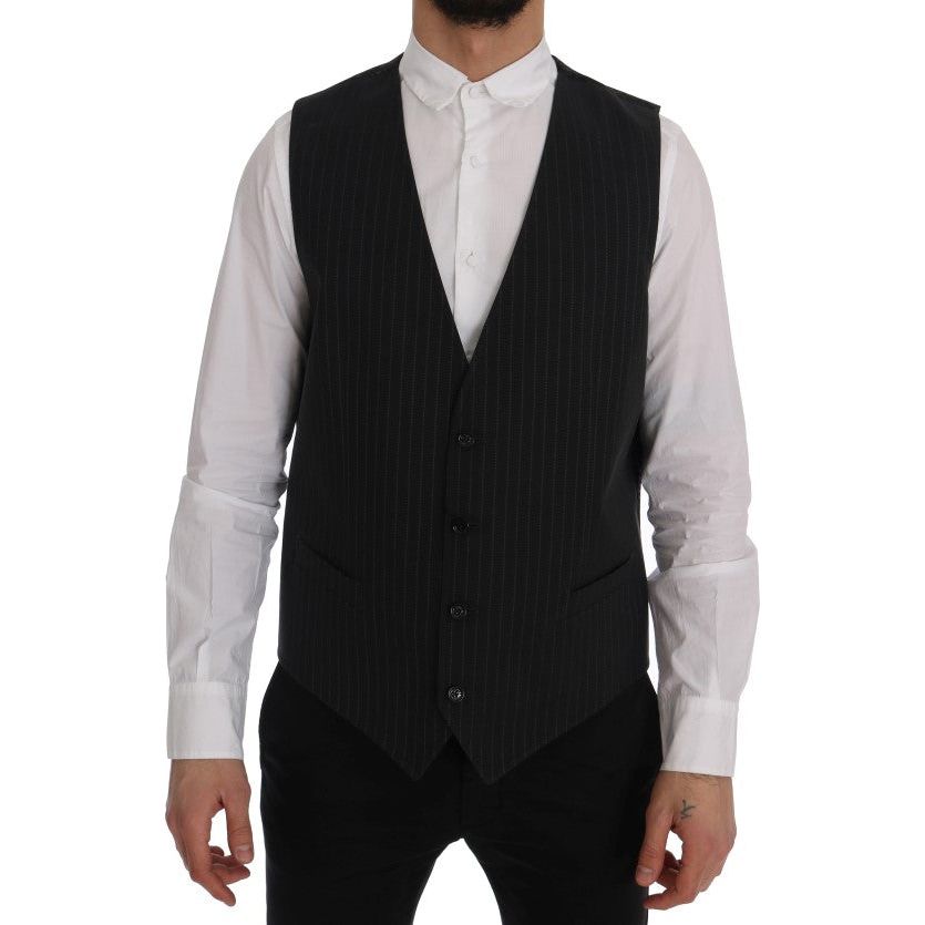 Dolce & Gabbana Elegant Gray Striped Men's Waistcoat Vest gray-staff-cotton-striped-vest-3 478547-gray-staff-cotton-striped-vest-4.jpg
