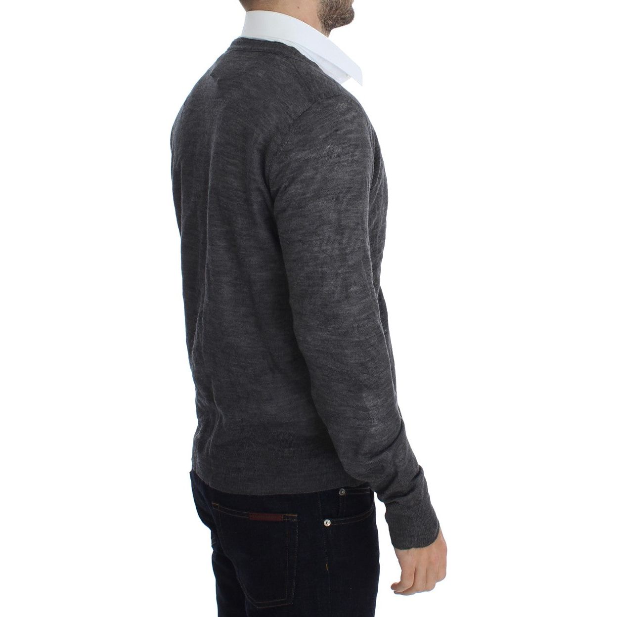 Costume National Elegant Gray Wool Blend Cardigan Sweater gray-wool-button-cardigan-sweater