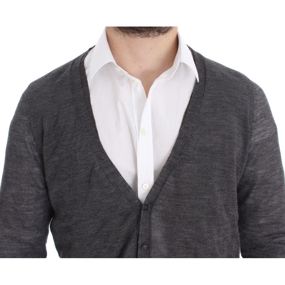 Costume National Elegant Gray Wool Blend Cardigan Sweater gray-wool-button-cardigan-sweater