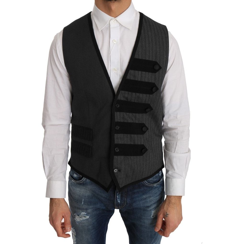 Dolce & Gabbana Elegant Gray Torrero Pattern Formal Vest gray-wool-patterned-slim-vest