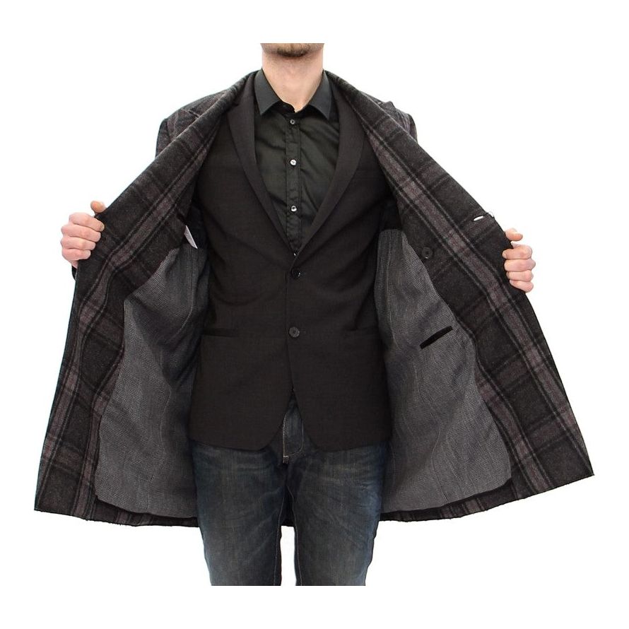 Dolce & Gabbana Sicilia Checkered Wool Blend Coat gray-double-breasted-coat-jacket Coats & Jackets 53557-gray-double-breasted-coat-jacket-2.jpg