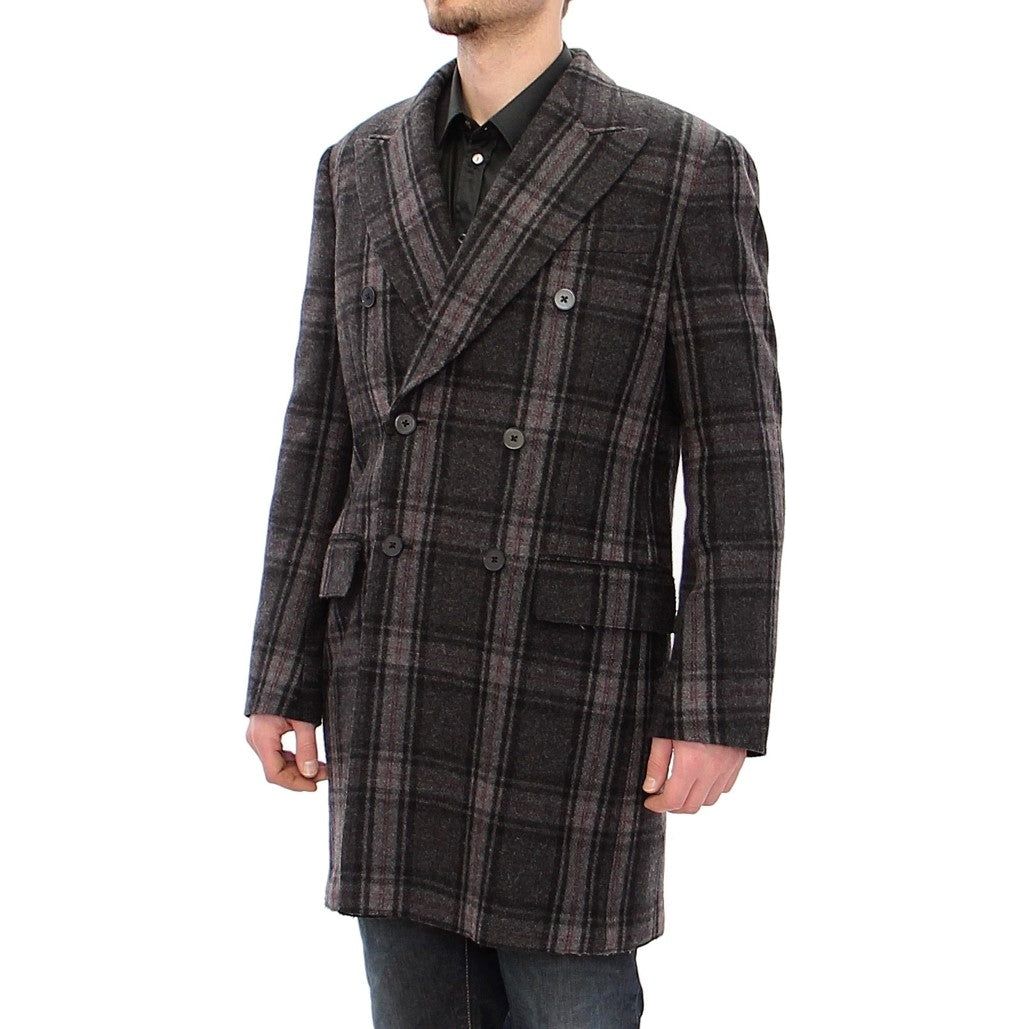 Dolce & Gabbana Sicilia Checkered Wool Blend Coat gray-double-breasted-coat-jacket Coats & Jackets 53557-gray-double-breasted-coat-jacket-3.jpg