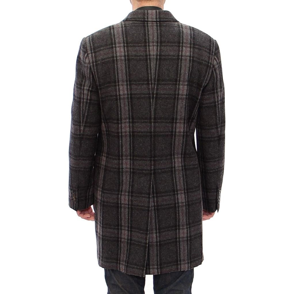 Dolce & Gabbana Sicilia Checkered Wool Blend Coat gray-double-breasted-coat-jacket Coats & Jackets 53557-gray-double-breasted-coat-jacket-4.jpg