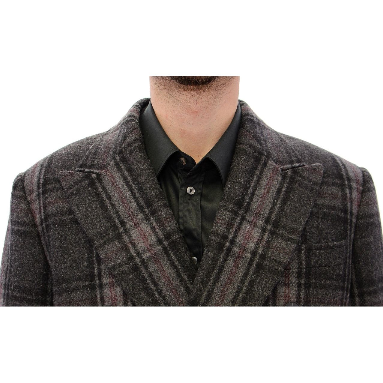 Dolce & Gabbana Sicilia Checkered Wool Blend Coat gray-double-breasted-coat-jacket Coats & Jackets 53557-gray-double-breasted-coat-jacket-5.jpg