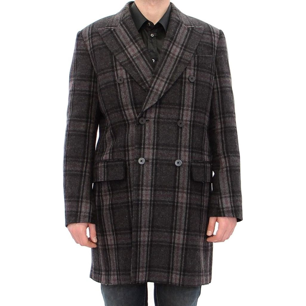 Dolce & Gabbana Sicilia Checkered Wool Blend Coat gray-double-breasted-coat-jacket Coats & Jackets 53557-gray-double-breasted-coat-jacket.jpg