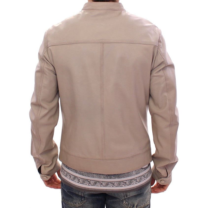 Dolce & Gabbana Elegant Beige Leather Lambskin Jacket beige-leather-jacket-biker-coat Coats & Jackets 54846-beige-leather-jacket-biker-coat-2-2.jpg